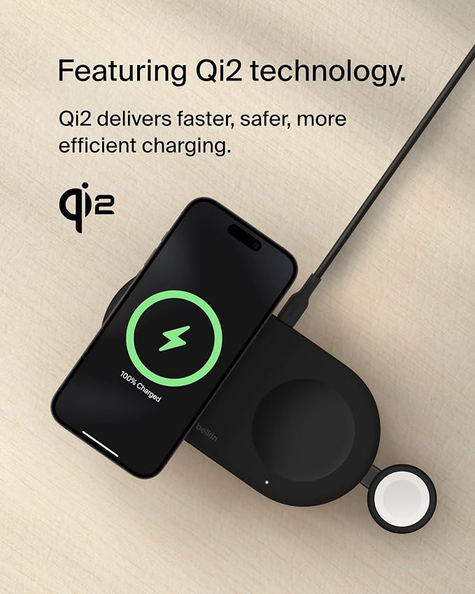 Belkin Qi2 15W Magnetic Wireless Charging Pad, 3 in 1 Fast Charger | MagSafe compatible, iPhone 17/16/15, AirPods, Apple Watch compatible, multi-device charging station, Magnetic - Image 4