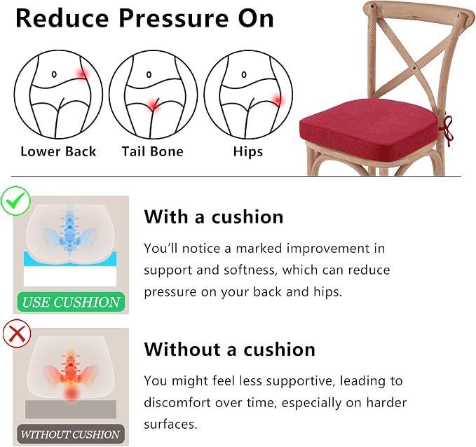 Nordjager Chair Cushions for Dining Chairs, 2 Pack Memory Foam Cushion | 2.5" Thick Chair Cushion; Waterproo Surface with 17" x 16" Size for Kitchen & Dining Chairs, Secure Ties and Washable Cover. - Image 6
