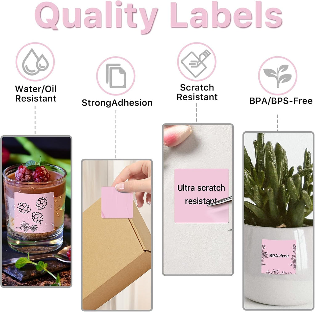 2x2 Thermal Labels, Square Thermal Label Stickers, Pink - Image 4