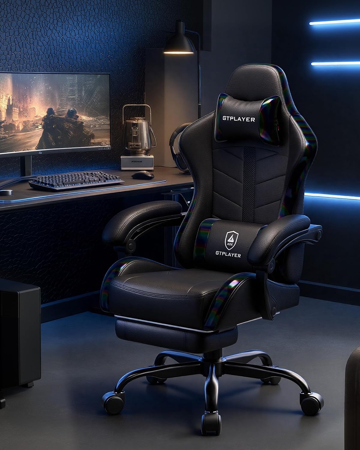GTPLAYER Gaming Chair for Adults, Computer Chair with Footrest, Black - Image 7