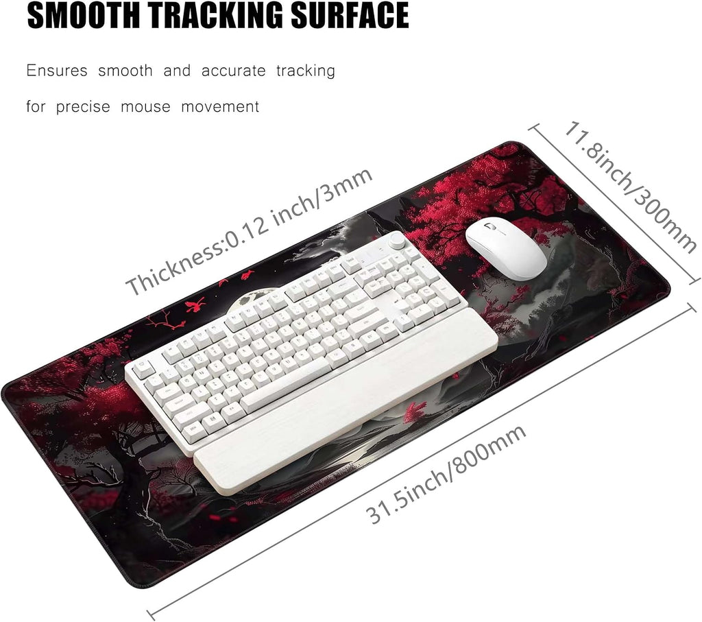 Brecoy Large Mouse Pad, Extended Mat Desk Pad, 3mm Thick Long Non-Slip Rubber Base Mice Pad, 31.5 X 11.8 Inch (Japanese Full Moon) - Image 3