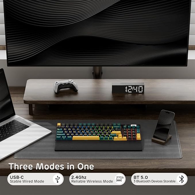 RK ROYAL KLUDGE RK96 RGB Wireless Mechanical Gaming Keyboard w/Wrist Rest | 90% 96 Keys Hot Swappable Mechanical Keyboard, 3-Mode BT5.0/2.4G/USB-C, Volume Control, Software Support & Massive Battery - Image 3