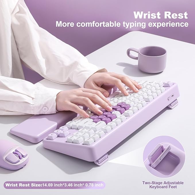 YUNZII B87 TKL Wireless Mechanical Keyboard (Purple Heart, MilkV2) | QMK/VIA, Wrist Rest, CreamyTyping, Cute MOA Keycaps, Gasket Mount, Hot Swap, RGB Backlit, NKRO, BT/2.4G/USB-C, for Win/Mac - Image 9