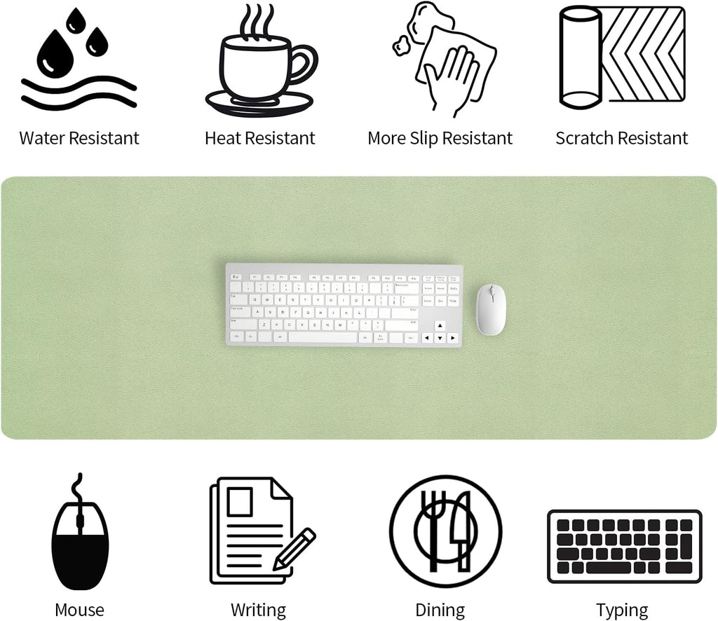 47.2" x 16.9" Large Desk Mat, Leather Mouse Keyboard Pad, Non-Slip Writing Pad, Desk Protector for Office, Home - Light Green - Image 4