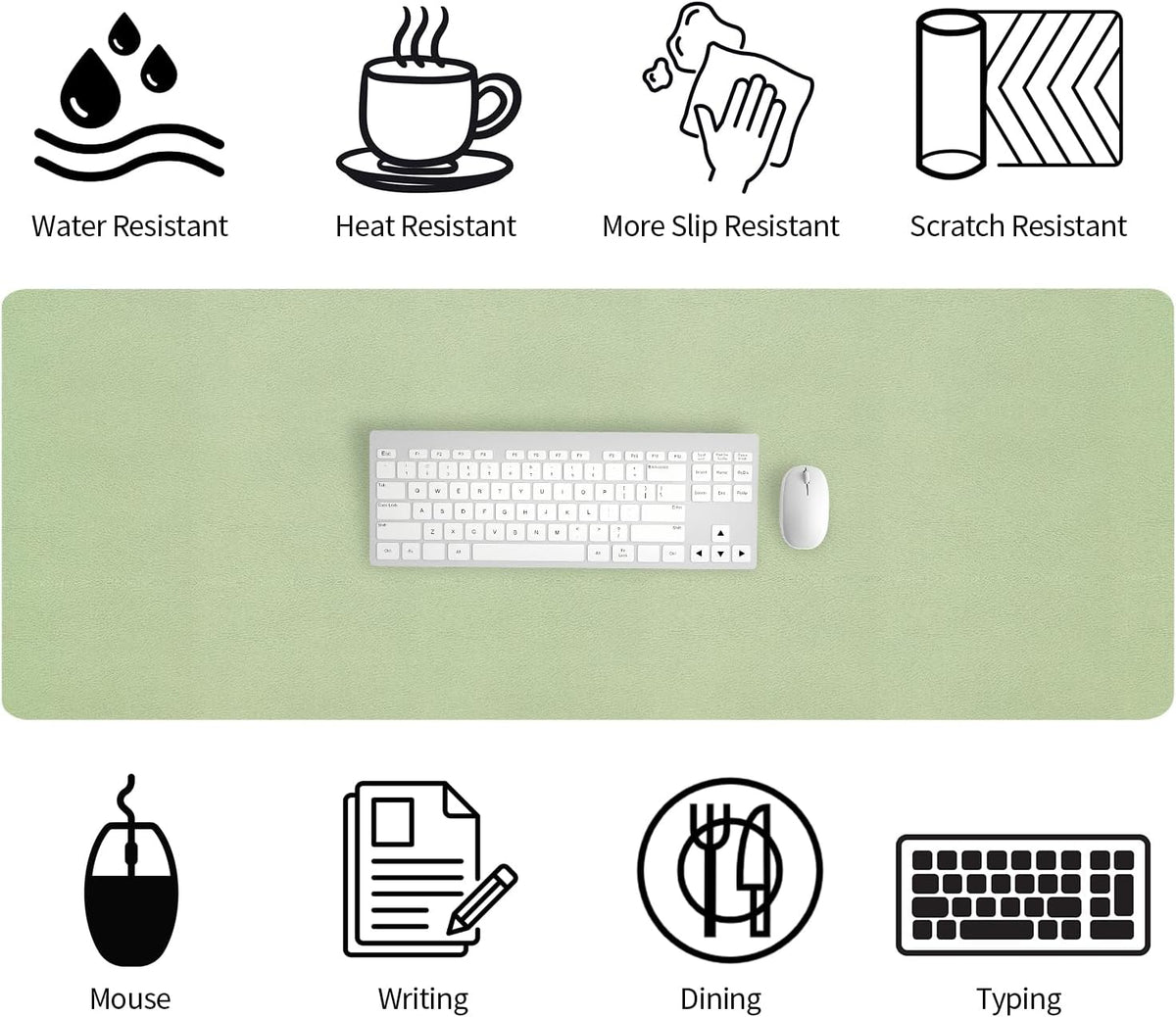 47.2" x 16.9" Large Desk Mat, Leather Mouse Keyboard Pad, Non-Slip Writing Pad, Desk Protector for Office, Home - Light Green - Image 4