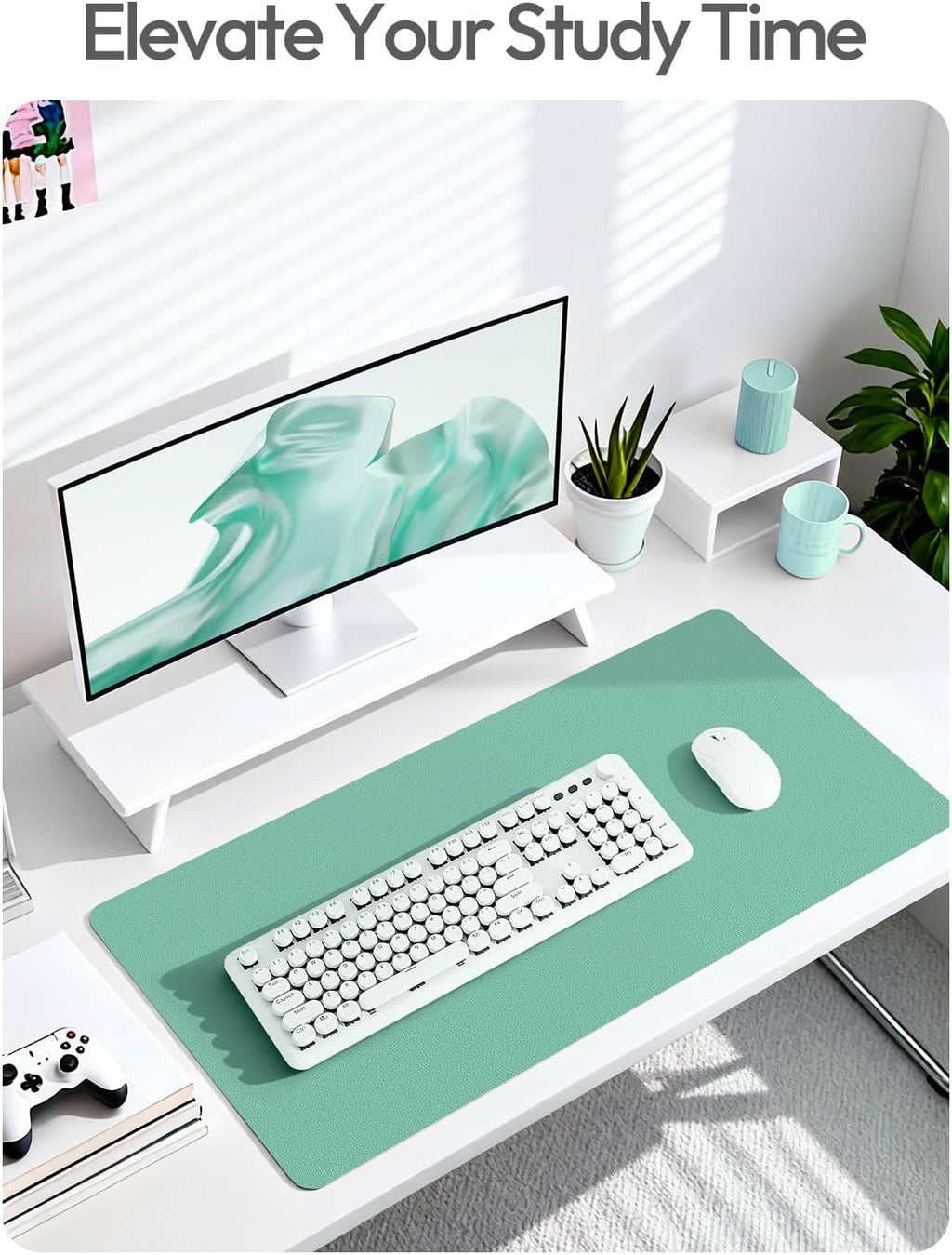 YSAGi Leather Desk Protector, Office Mat, Large Mouse Mat, Non-Slip PU Leather Blotter, Laptop Desk Mat, Waterproof Writing Pad for Office and Home (Green-Blue, 31.5" x 15.8") - Image 6