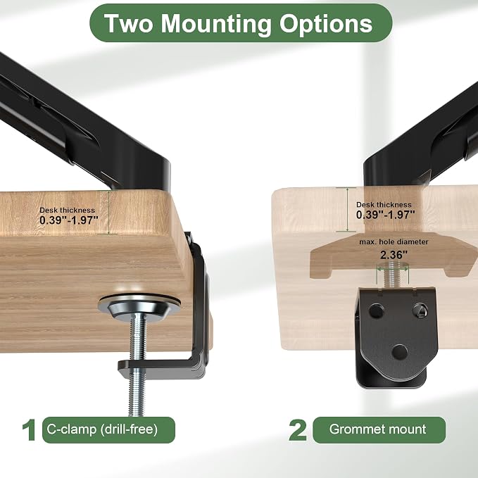 UPGRAVITY Single Monitor Mount Arm for 17" to 32" Computer Screen | Mechanical Spring Adjustable Monitor Desk Mount Stand Holds up to 17.6 lbs, C-Clamp & Grommet Base, VESA 75/100mm - Image 7