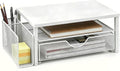 Spacrea Desk Organizer and Accessories, Computer Monitor Stand Riser with Drawer and 1 Open Pen Holder, Printer & Laptop Stand, Office Desk Accessories for Home Office Supplies (White) by Spacrea