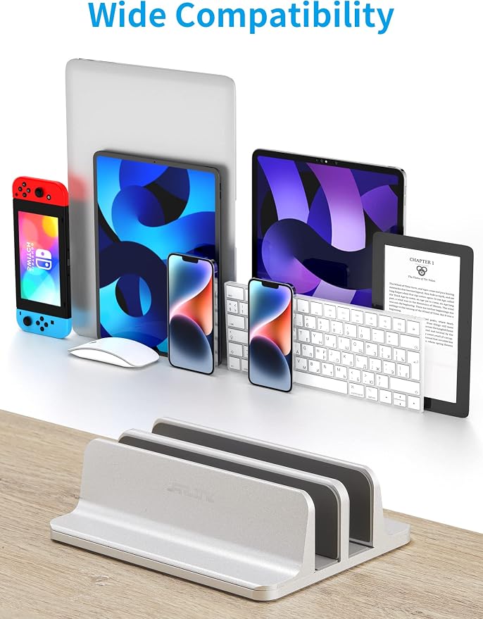 JARLINK Double Vertical Laptop Stand, Adjustable Aluminum Desk Dock, Black | Vertical Laptop Holder Fits up to 17.3" Notebooks, Space-saving Desktop Organizer for MacBook, Surface, Dell & Gaming Laptops - Image 2
