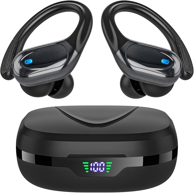 HAOYUYAN Wireless Earbuds, Sports Bluetooth Headphones, 80Hrs Playtime Ear Buds with LED Power Display, Noise Canceling Headset（Space Black） by HAOYUYAN