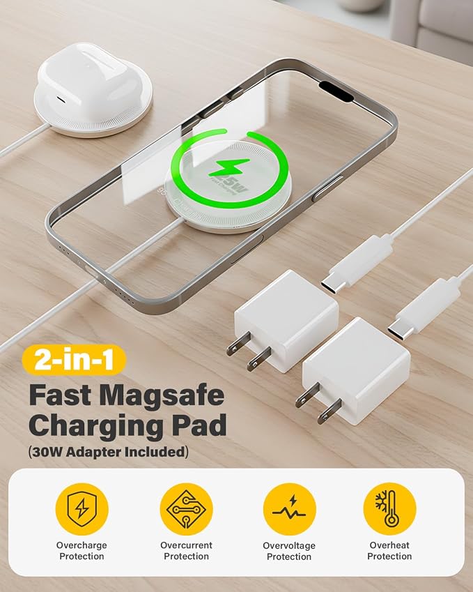 25W Magnetic Wireless Charger, 6FT Fast Charging Pad Wireless Charge for iPhone 17 16 /AirPods3/2/Pro/for Galaxy S26 Ultra/Pixel 10 Series, Portable Charger for Desk& Travel(2Pack,White) - Image 7
