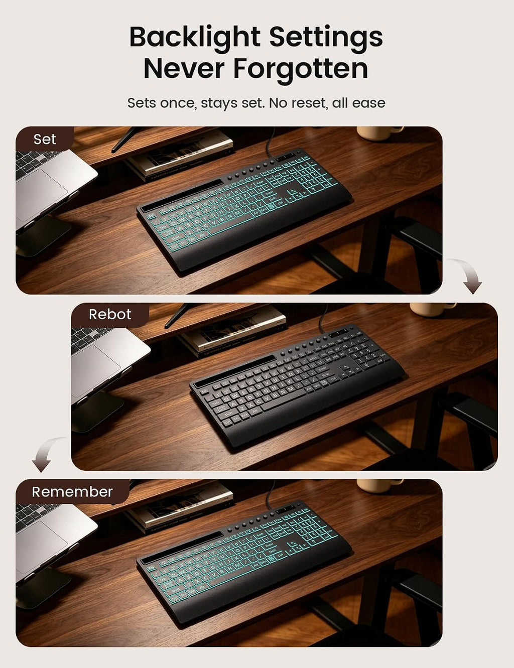 SABLUTE Wired Large Print Backlit Keyboard with Wrist Rest, K31PRO - Image 2