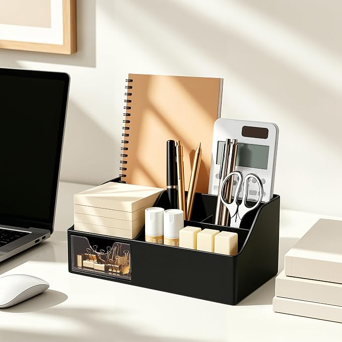 HBlife Acrylic Desk Organizer with Drawer, Pen & Pencil Holder, Multifunctional Desktop Caddy for Office Supply and Organization - Image 4