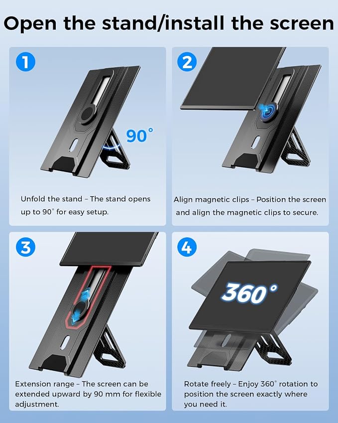 Cevaton Laptop Screen Extender, 16.1" FHD 1200P Portable Monitor | Magnetic Detachable Stand, 360° Rotatable Screen, Plug & Play, VESA Compatible, Windows & Mac - Image 4