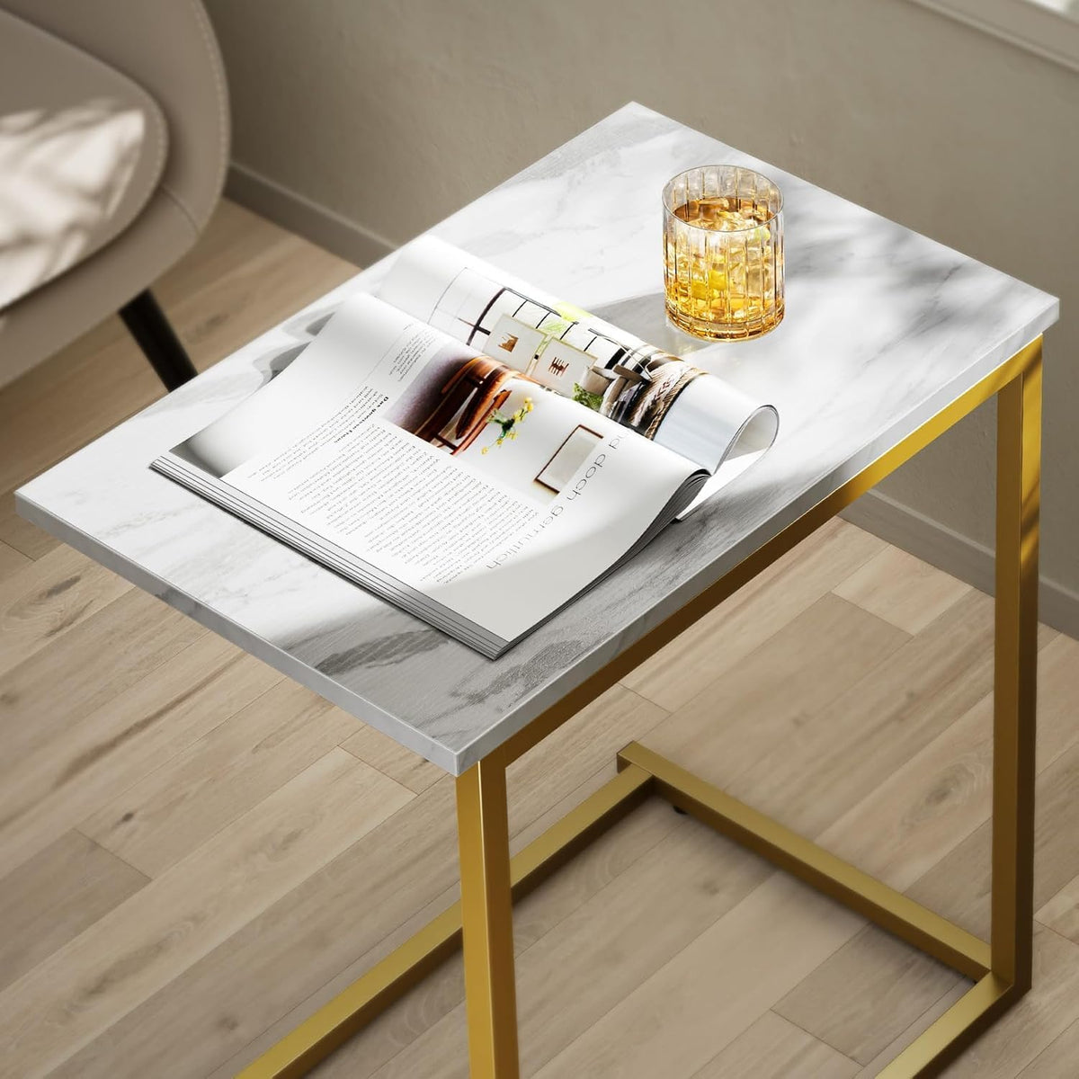 Pipishell C-Shaped End Table, 27 inch High, White - Image 3
