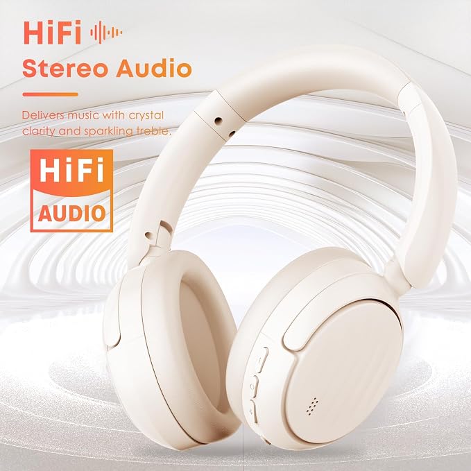 Bluetooth Headphones with Active Noise Cancelling (ANC), Wireless Over Ear Bluetooth Headsets with 35H Playtime, HiFi Stereo Foldable Headphones with Foam Ear Cups for Sports, Travel, White - Image 3
