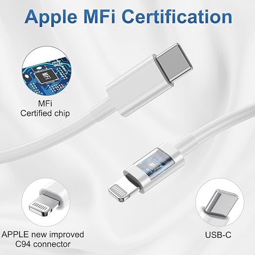 iPhone Charger Fast Charging, USB C Charger Block, 6FT/10FT Lightning Cable | For Apple iPhone 14/13/12/11 Series, 2-Pack 6FT/10FT Long USB C to Lightning Cables, AirPods with Lightning Charging Case - Image 5