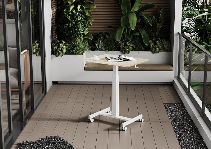 Claiks Mobile Rolling Desk Small Portable Laptop Cart on Wheels 28" Natural | Rolling Adjustable Desk, Lockable Wheels, Gas Spring Lift, Side Hook, Easy Assembly - Image 9