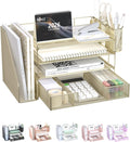 WALI Desk File Organizer, 4 Tier Desktop Paper Letter Tray Organizer with Drawer and 2 Pen Holders, Office Desk Accessories & Workspace Organizers for Office, Home, School Supplies, 1 Pack, Gold by WALI