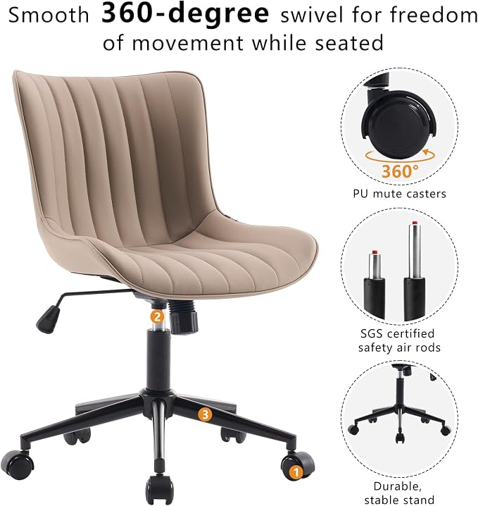 YOUNIKE Green Office Desk Chair with Wheels Armless Vanity Chair Modern | Faux Leather Upholstered with Rocking Back, Swivel Height Adjustable Small Cute Computer Rolling Task Chair Ergonomic 300lb - Image 4