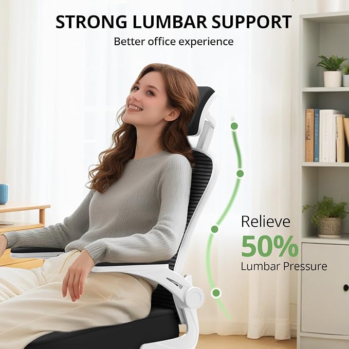 Office Chair|330LBS Capacity Ergonomic Desk Chair | High Back Computer Chair,Long Hours Comfortable,Rolling Swivel,Flip-up Armrests,Home Office - Image 3