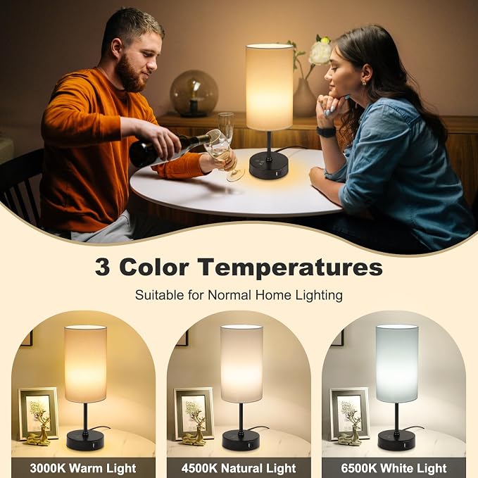 Table Lamp,3 CCT 3000K/4500K/6500K & RGB Color Changing,Stepless Dimmable Touch Control Bedside Lamp for Reading,Ambience Nightstand Light for Home Decor Party,White Shade - Image 2