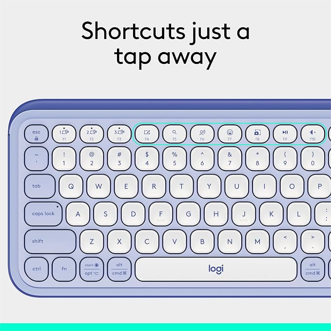 Logitech POP ICON Keys Wireless Bluetooth Keyboard - Lilac and Off-White | Comfortable typing, programmable keys, easy-switch between up to 3 devices, for laptop, tablet, PC - Image 9