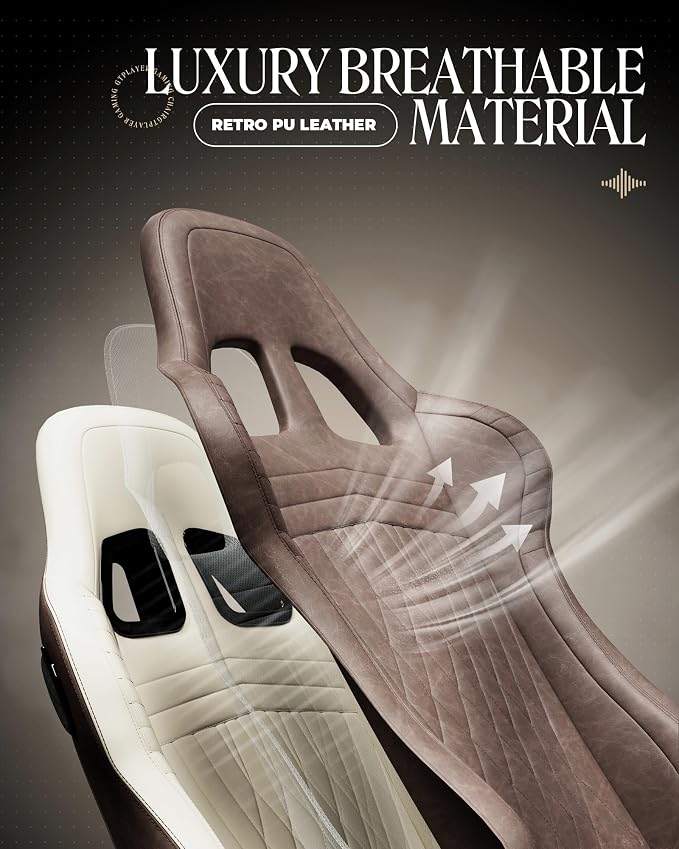 GTPLAYER Gaming Chair, Video Game Chairs with Footrest, PC Gamer Chairs for Adults - Padded High Back Ergonomic Reclining Silla Gamer, Linkage Armrest, Ace Pro, Light Brown - Image 5