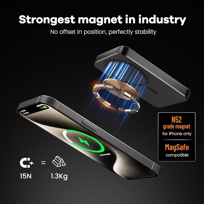 Power Bank, Ultra-Thin 10,000mAh Magnetic Wireless Portable Charger, 22.5W Fast Charging Battery Pack, Comes with USB-C Cable, Designed for iPhone Air /17/16/15/14/13/12, - Image 7