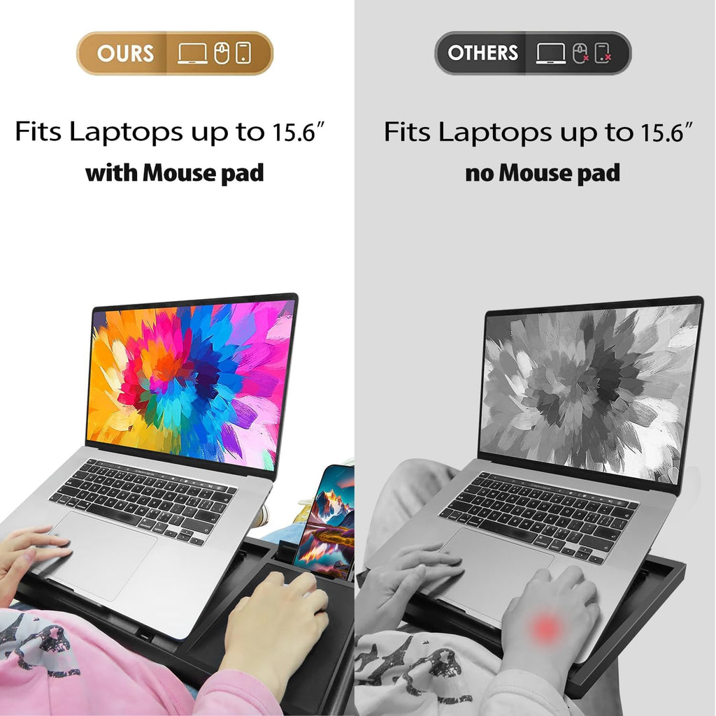 Laptop Lap Desk with Cushion - 9 Adjustable Angles, Fits Up to 15.6 inch Laptops, Built-in Mouse Pad, Phone and Pen Slots. Portable Writing Board for Bed, Sofa, and Work Table - Image 3
