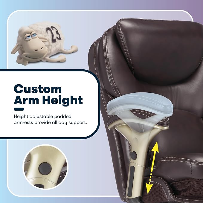 Serta Ergonomic Home Office Chair Pivot Lumbar Support, Leather Desk Chair | Claremont, Adjustable Arms, Height & Tilt, Foam Seat & Headrest Cushion, Home Gaming Chair lower Back Pain, Chestnut Brown - Image 11