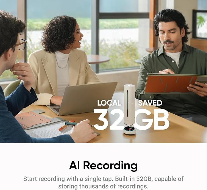 Insta360 Wave AI Conference Speakerphone with Bluetooth, Noise-Canceling Mics, Beamforming, Zoom Certified, AI Transcription & Summary, 32GB Storage for Meetings, Podcasts, Home office and Livestreams - Image 4