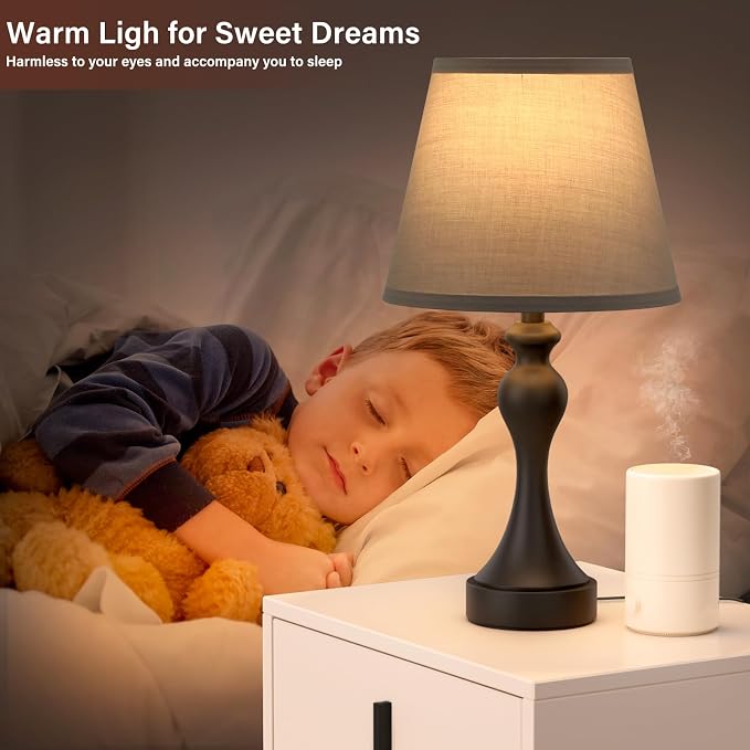 Touch Lamps for Nightstand, 3 Way Dimmable Bedside Lamps with USB C+A Ports | Touch Control, LED Bulb Included, Small Black Table Lamp for Bedroom, Night Stands, End Table, Gift，Corded，Grey Shade - Image 6