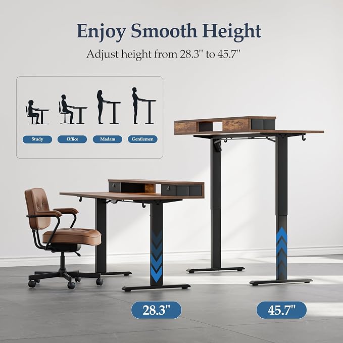 Klicelor 55 x24 Inch Electric Standing Desk with Drawers, Adjustable Height Small Sit Stand Desk for Home Office, Compact Computer Workstation with Storage– Rustic Brown - Image 5