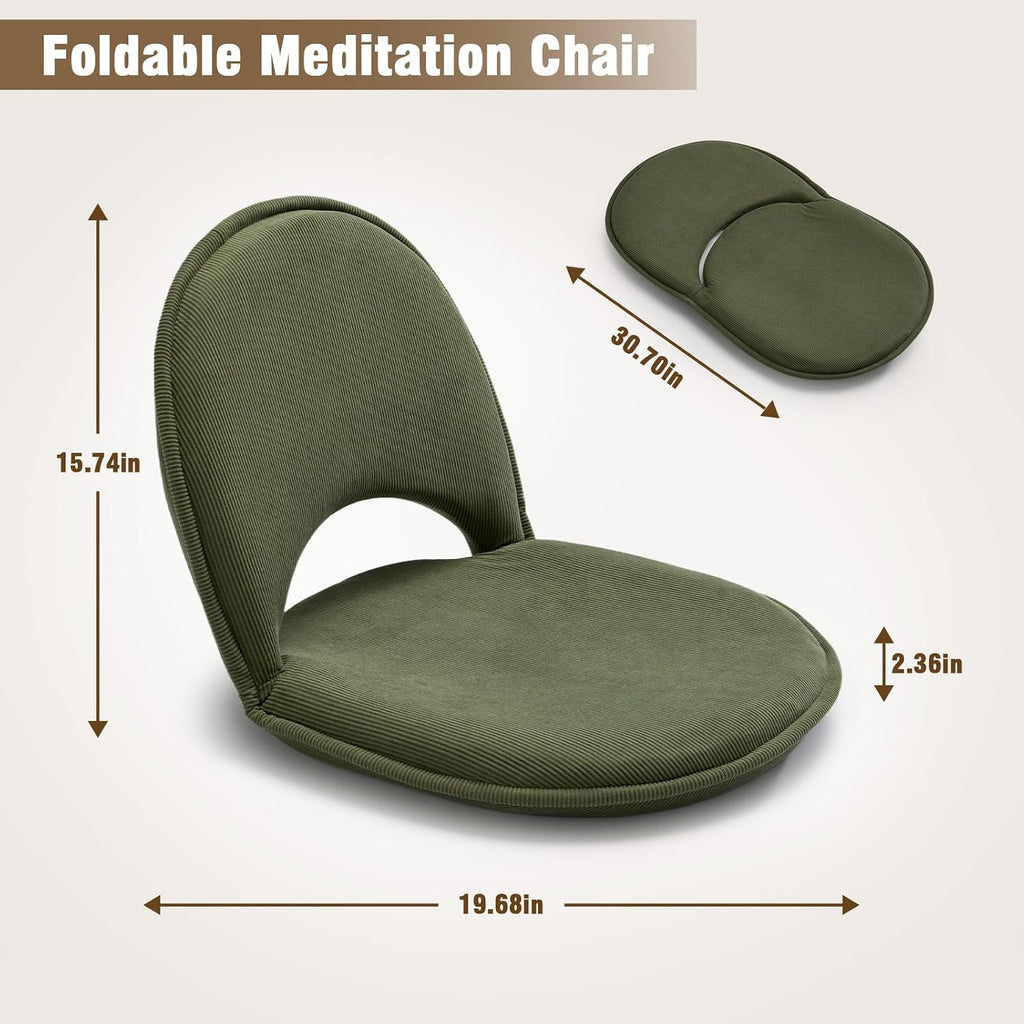 Floor Chair 5-Position Adjustable Back Support Chair Foldable Camping,Video-Gaming Reading Watching, Upholstered Meditation Convenient Seats (Green) - Image 3
