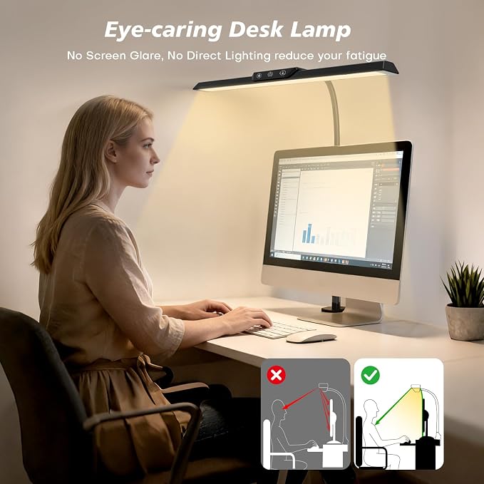 LED Desk Lamp with Clamp, Stepless Dimming Flicker-Free for Home Office | Architect Lamp, DC Adapter, 25 Modes, 12.8in Flexible Gooseneck, Eye-Friendly for Workbench & Reading - Image 8