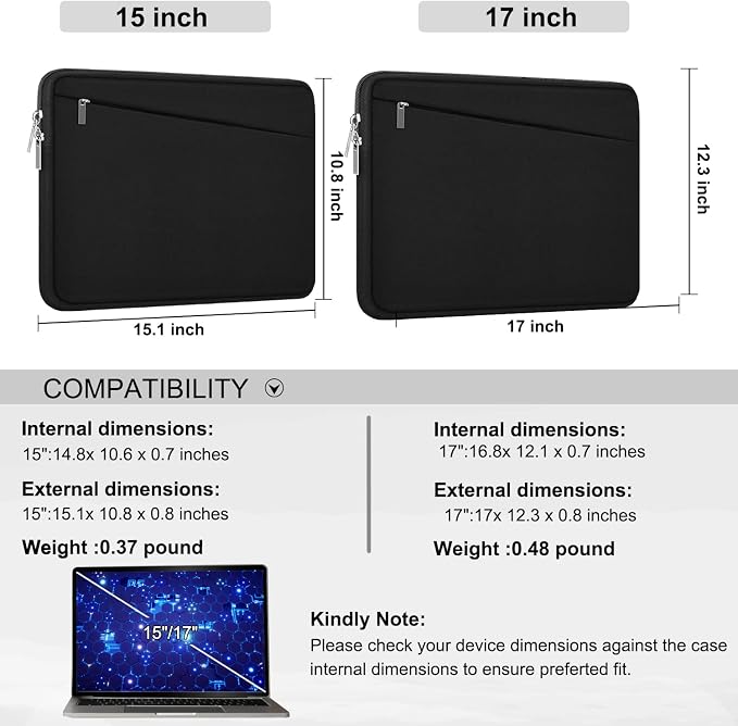 Laptop Sleeve Case 17 inch, Durable Computer Carrying Bag with Front Pocket | Laptop Case, Computer Sleeve Handbag with Front Pocket, Laptop Cover for 15-16 Inch HP, Dell, Lenovo, Asus, Notebook, Black - Image 6