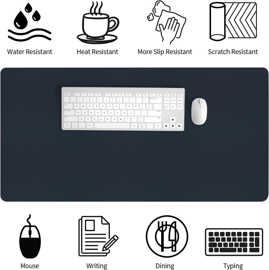 Dark Blue Desk Mat, Desk Matt for Desktop, Waterproof Large Leather Keyboard Mat, Computer Mat for Office/Home/Decor(31.5 x 15.7 Inches) - Image 3