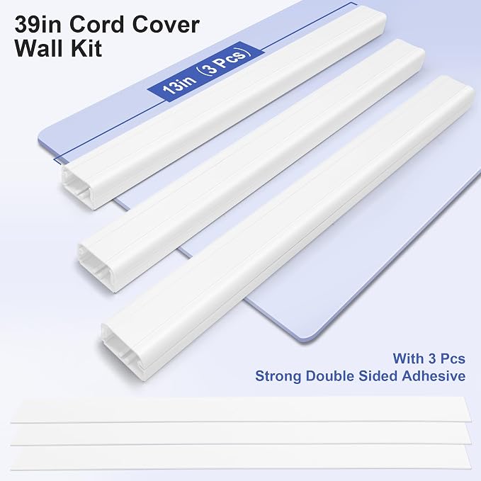 Hinged Cord Covers for Wires on Wall, 39in Self-Adhesive Wall Cord Cover | TV Cable Hider Wall Kit, Beige TV Cord Hider for Wall Mounted TV, Electrical Cable Raceway Cord Organizer, 3 X L13inW1.2H0.7 - Image 2