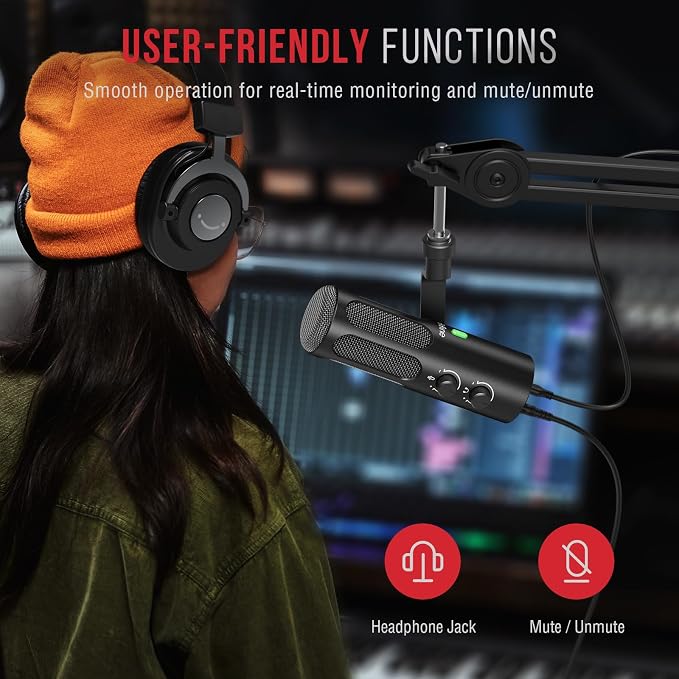 FIFINE AmpliTank Tank3 XLR/USB Podcast Dynamic Microphone for Streaming | Studio PC Streamer Mic, All Metal Built, with Mute Button, Headphone Jack, Volume Knob, for Vocal Voice Over Music Recording - Image 5