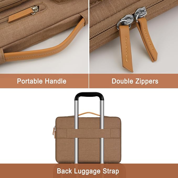 MOSISO 360 Protective Laptop Case 13.3 inch, 13-13.3 inch Laptop Sleeve | Compatible with MacBook Air/Pro 13 / Pro 14,HP Dell Acer ASUS, Side Open Carrying Case with 4 Zipper Pockets, Mocha - Image 4