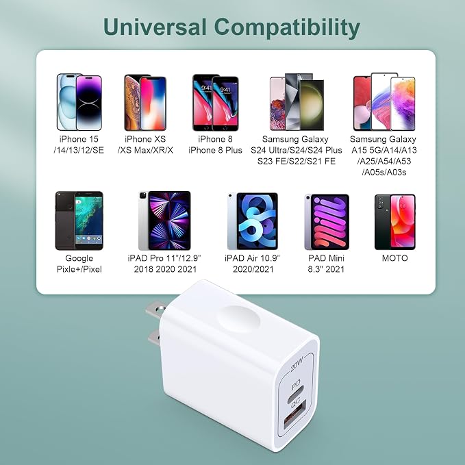 [2-Pack]Pixel 9 Fast Charging Block Type C Android Wall Plug for Google Pixel 10 10 Pro XL 9a 9 Pro XL 8A 8 Pro 7 6 Watch 3/2,20W USB C Wall Charger 2-Port PD Power Adapter+ QC Wall Cube for iPhone 16 - Image 5