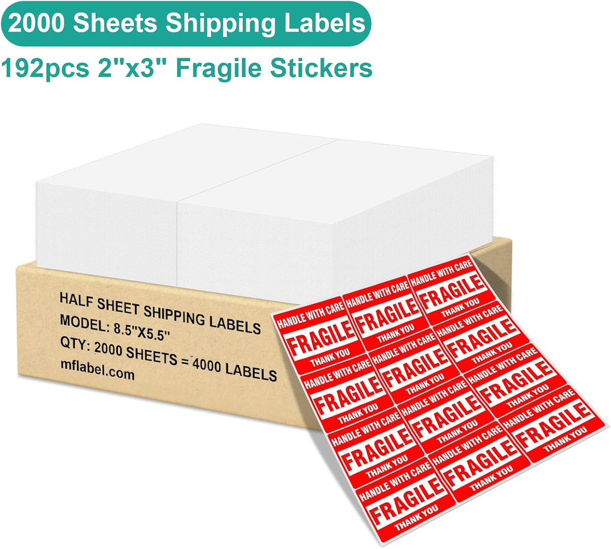 4000 Labels Half Sheet Self Adhesive Shipping Labels, 8.5" x 5.5" Mailing Labels for Laser & Inkjet Printers, 2 Per Page Shipping Labels, Matte White (2000 Sheets) - Image 3