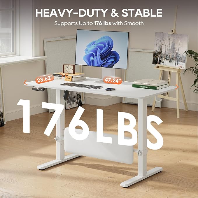 MALOL 47" x 24" Electric Standing Desk with Adjustable Footrest, White | Height Adjustable Computer Home Office Gaming Desk with 3 Memory Presets & Child Lock, Adjustable Feet, Cable Management - Image 5