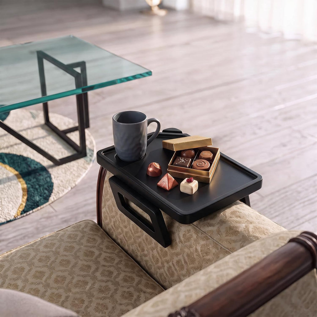 Couch Arm Tray Table Sofa Arm Clip Table, Armrest Tray Table Suitable for Home Drinks/Fast Food/Fruit Etc, Large Size Multi-Function Black - Image 7