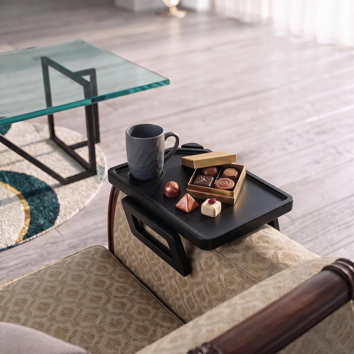 Couch Arm Tray Table Sofa Arm Clip Table, Armrest Tray Table Suitable for Home Drinks/Fast Food/Fruit Etc, Large Size Multi-Function Black - Image 7