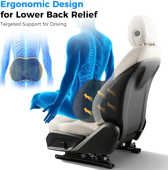 Lumbar Support Pillow for Car, Memory Foam Back Cushion for Lower Back Pain Relief, Ergonomic Car Seat Support with Breathable Airflow Channels for Driving, Office Chair, Wheelchair - Image 2