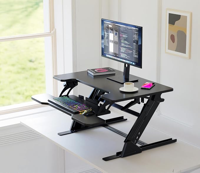 Standing Desk Converter 32 x 24 Inches - Height Adjustable Sit to Stand Riser with Keyboard Tray, Ergonomic Music Studio Workstation for Home Office, Dorms, Black - Image 2