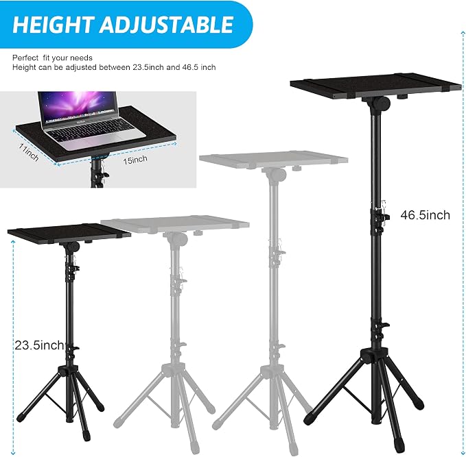Projector Stand Tripod Laptop Stands Height Adjustable | from 23.5" to 46.5" with Gooseneck Phone Holder, Floor for Office, Home, Stage, Studio, Outdoor, DJ Racks Holder Mount - Image 4