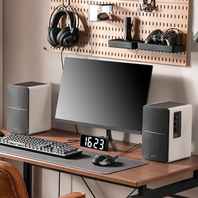 Edifier R1280DB Powered Bluetooth Bookshelf Speakers - Optical Input - Wireless Studio Monitors - 4 Inch Near Field Speaker - 42w RMS - Wood Grain (White) - Image 4